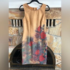 Joseph Ribkoff Tan and Red Floral Midi Dress